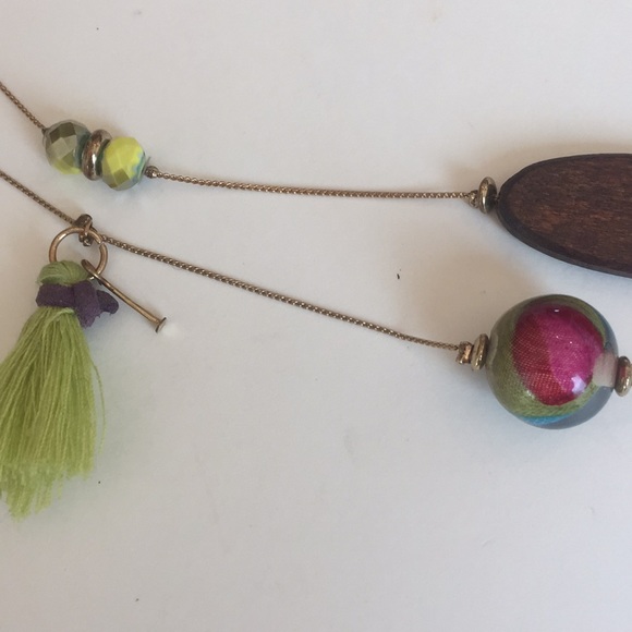 Colorful & 60 “ Long Glass, Wood & Chain Necklace - Picture 3 of 8